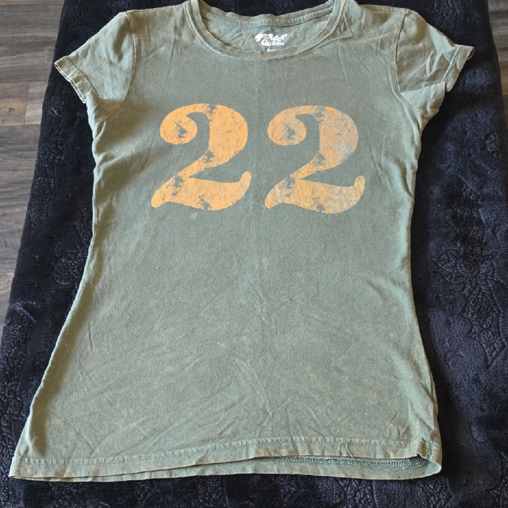 Planet Gold Green Fitted Graphic Tee Short Sleeve